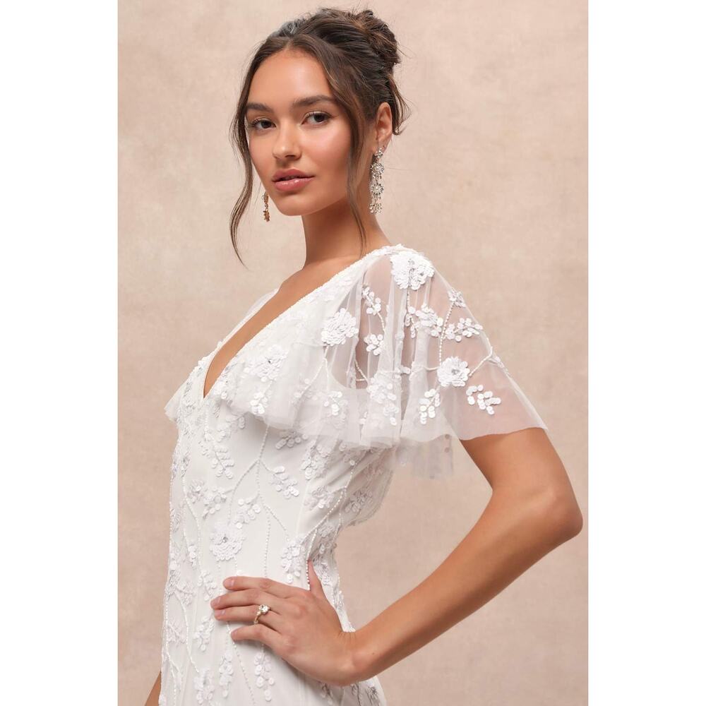 NWT Lulus Safiya White Sequin Flutter Sleeve Maxi… - image 6